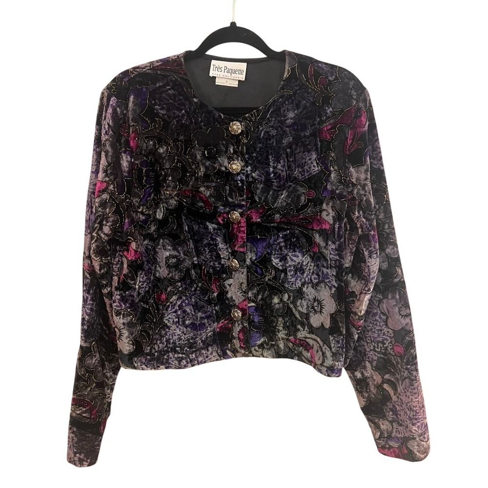 Vintage Tres Paquette Floral with Gold Accent Button Up Jacket Size Large